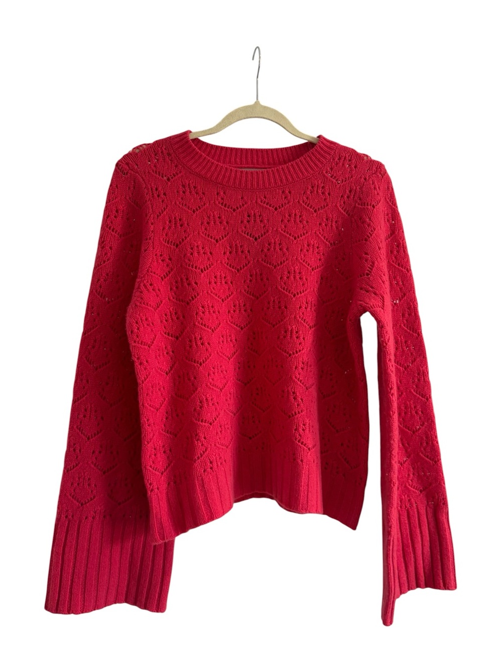 J.Crew NWT Merino Wool Pointelle Knit Cropped Sweater Medium Red